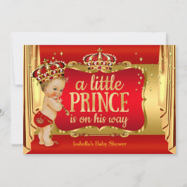 Royal Red Gold Boy Prince Baby shower Blonde Kaart
