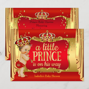 Royal Red Gold Boy Prince Baby shower Brunette Kaart