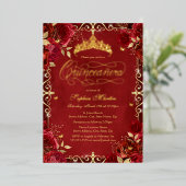 Royal Red Gold Butterfly Roos Quinceanera Folie Uitnodiging (Staand Voorkant)