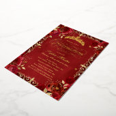 Royal Red Gold Butterfly Roos Quinceanera Folie Uitnodiging (Gedraaid)