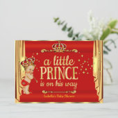 Royal Red Gold Drapes Prince Baby shower Blonde Kaart (Staand voorkant)