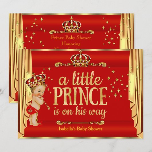 Royal Red Gold Drapes Prince Baby shower Blonde Kaart (Voorkant / Achterkant)