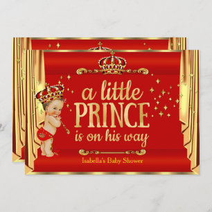 Royal Red Gold Drapes Prince Baby shower Brunette Kaart
