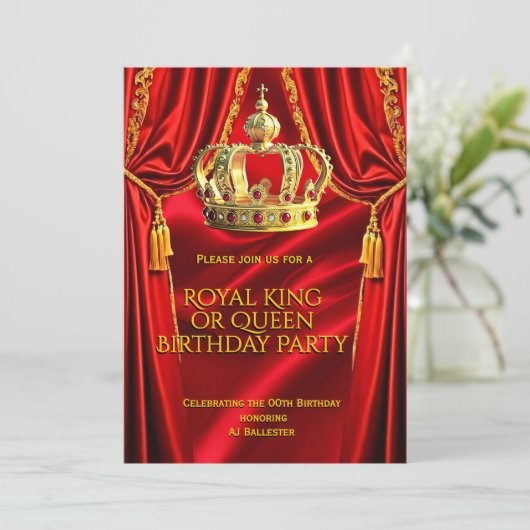 Royal Red Gold King Queen Crown Birthday Party 2 Kaart (Staand voorkant)