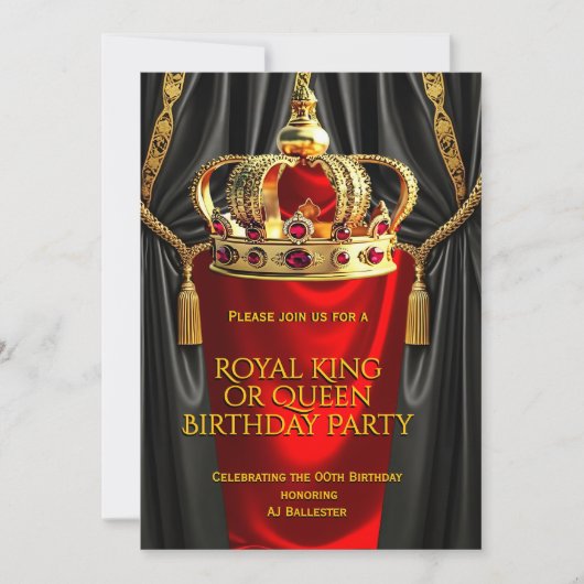 Royal Red Gold King Queen Crown Birthday Party Kaart (Voorkant)