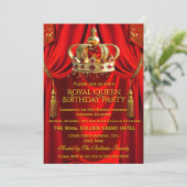 Royal Red Gold Queen Crown Birthday Party Kaart (Staand voorkant)