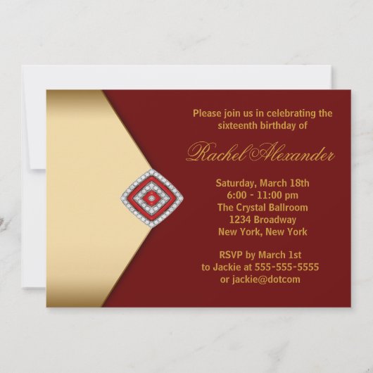 Royal Red Gold Sweet Sixteen Kaart (Achterkant)