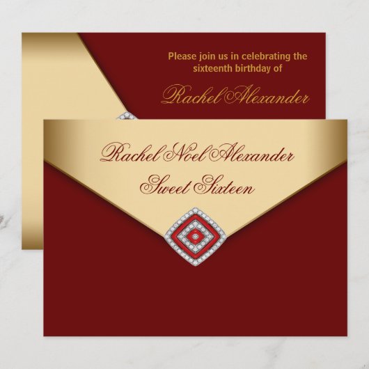 Royal Red Gold Sweet Sixteen Kaart (Voorkant / Achterkant)