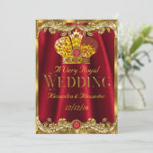 Royal Red Pareltjes Weddenschap Gold Crown Kaart (Staand voorkant)