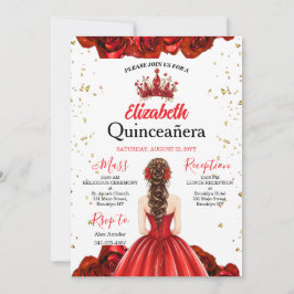 Royal Red Rose Butterfly Quinceañera Invite Kaart