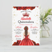 Royal Red Rose Butterfly Quinceañera Invite Kaart (Staand voorkant)