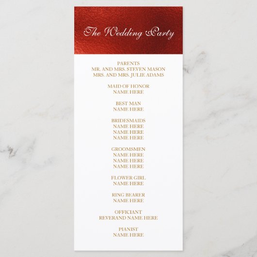 Royal Red Shiny White Wedding Programme Programmakaart (Achterkant)