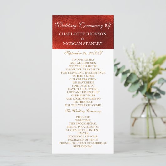 Royal Red Shiny White Wedding Programme Programmakaart (Staand voorkant)