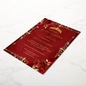 Royal Red Sparkle Gold Roos Quinceanera Folie Uitnodiging (Gedraaid)