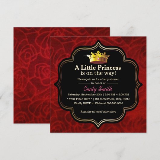 Royal Red Velvet Little Princess Crown Baby shower Kaart (Voorkant / Achterkant)