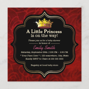 Royal Red Velvet Little Princess Crown Baby shower Kaart