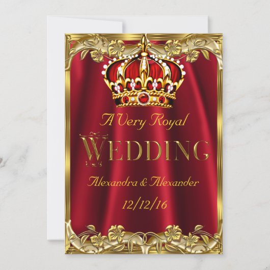 Royal Red Wedding Gold Crown Kaart (Voorkant)