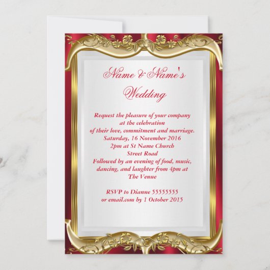 Royal Red Wedding Gold Crown Kaart (Achterkant)