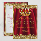 Royal Red Wedding Gold Crown Kaart (Voorkant / Achterkant)