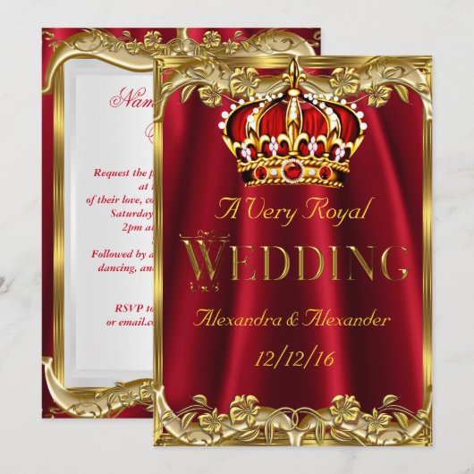 Royal Red Wedding Gold Crown Kaart (Voorkant / Achterkant)