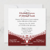 Royal Red+White Lace Monogram Wedding Invitations Kaart (Achterkant)