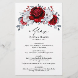 Royal Red White Silver Metallic Floral Wedding