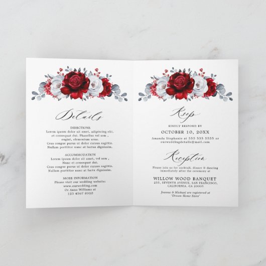 Royal Red White Silver Metallic Floral Wedding (Binnen)