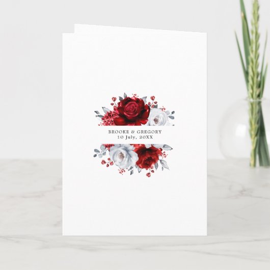 Royal Red White Silver Metallic Floral Wedding (Achterkant)