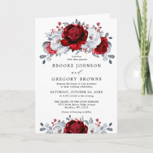 Royal Red White Silver Metallic Floral Wedding