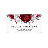 Royal Red White Silver Metallic Floral Wedding Etiket (Voorkant)