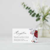 Royal Red White Silver Metallic Floral Wedding Informatiekaartje (Staand voorkant)