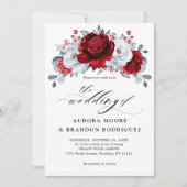 Royal Red White Silver Metallic Floral Wedding Kaart (Voorkant)