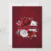 Royal Red White Silver Metallic Floral Wedding Kaart (Achterkant)