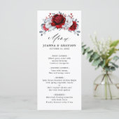 Royal Red White Silver Metallic Floral Wedding Menu (Staand voorkant)