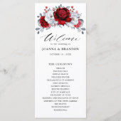 Royal Red White Silver Metallic Floral Wedding Programmakaart (Voorkant)