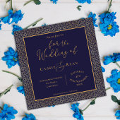 Royal Regal Blue Gold Design Huwelijksuitnodiging Magnetische Uitnodiging