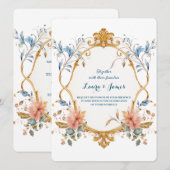 Royal Regal Elegance Floral Golden Ornate Wedding Kaart (Voorkant / Achterkant)