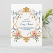 Royal Regal Elegance Floral Golden Ornate Wedding Kaart (Staand voorkant)
