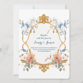 Royal Regal Elegance Floral Golden Ornate Wedding Kaart (Voorkant)