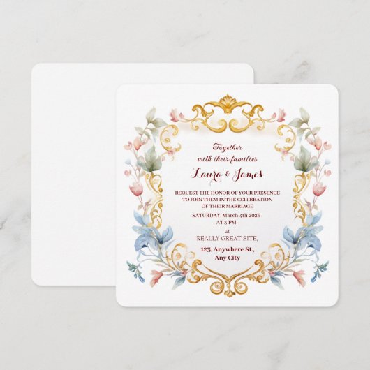 Royal Regal Gold Elegant Floral Fgrande Wedding Kaart (Voorkant / Achterkant)