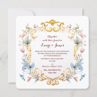 Royal Regal Gold Elegant Floral Fgrande Wedding Kaart