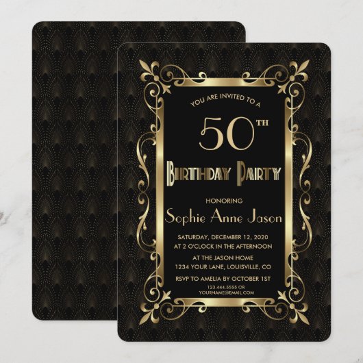 Royal Roaring 20s Gold Art Dec Birthday Party Kaart (Voorkant / Achterkant)