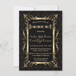 Royal Roaring 20s Gold Art Deco Engagement Party Kaart