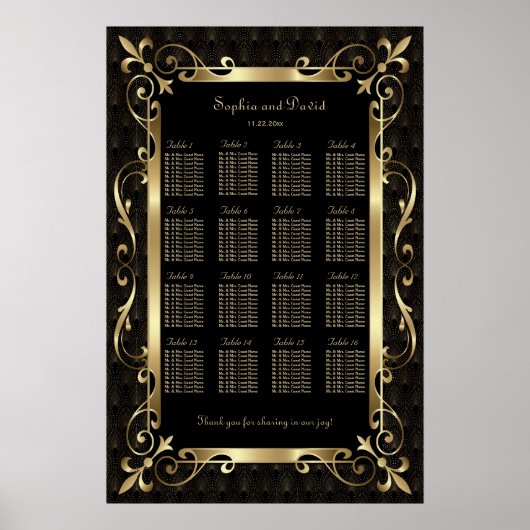 Royal Roaring 20s Gold Art Deco Seating Chart Poster (Voorkant)