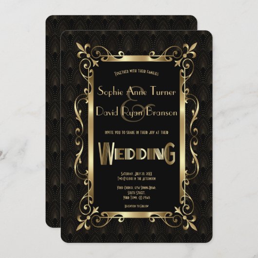 Royal Roaring 20s Gold Art Deco Wedding Kaart (Voorkant / Achterkant)