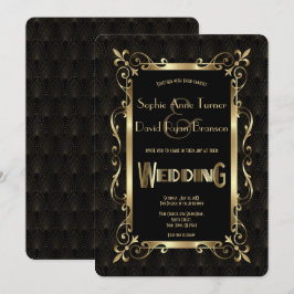 Royal Roaring 20s Gold Art Deco Wedding Kaart
