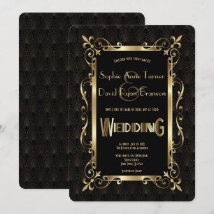 Royal Roaring 20s Gold Art Deco Wedding Kaart