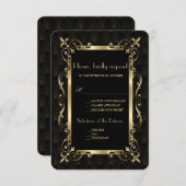 Royal Roaring 20s Gold Art Deco Wedding RSVP (Voorkant / Achterkant)