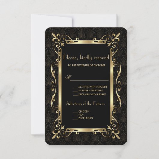 Royal Roaring 20s Gold Art Deco Wedding RSVP Kaartje (Voorkant)