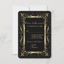 Royal Roaring 20s Gold Art Deco Wedding RSVP Kaartje